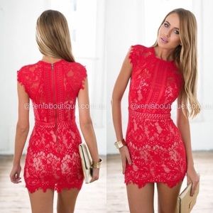 Red lace bodycon dress